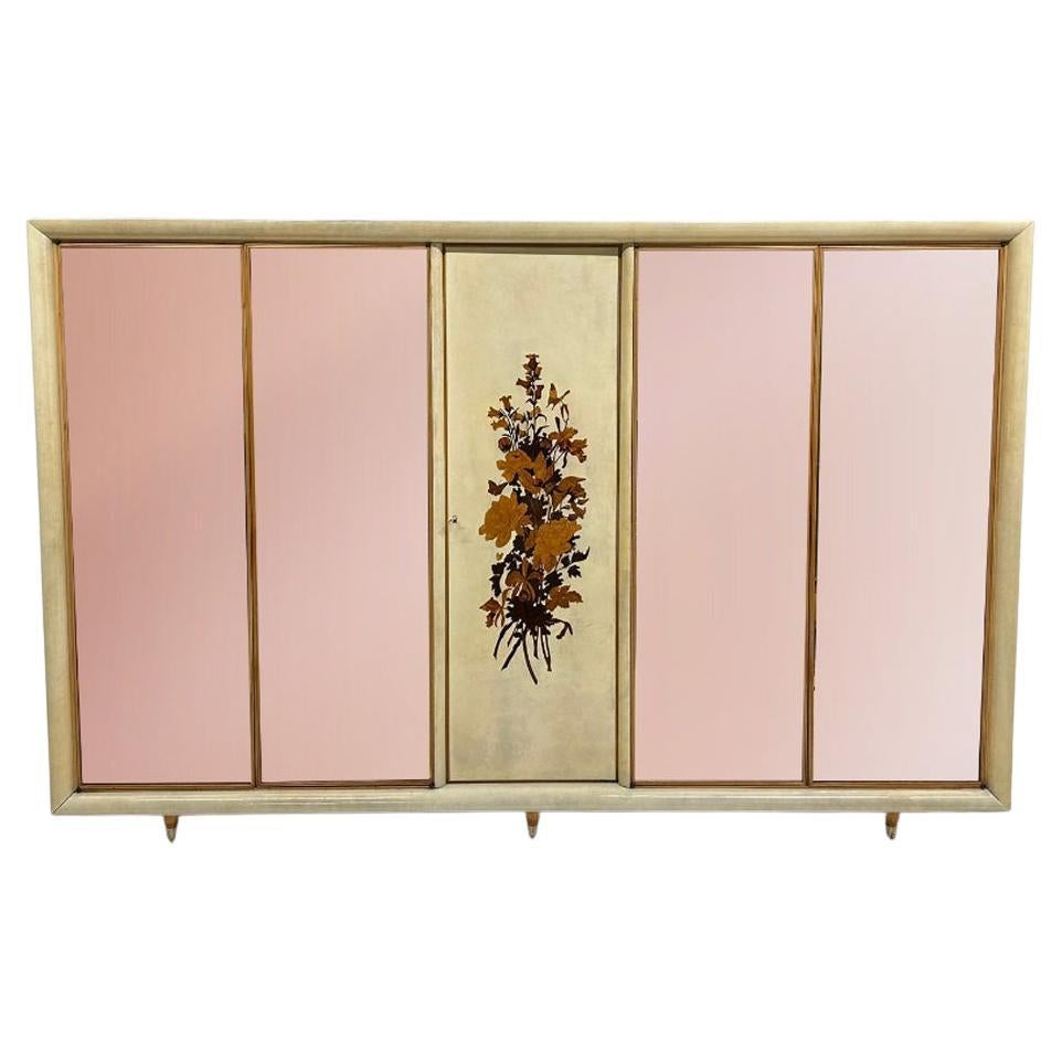 Italian Art Deco Armoire in Parchment with Inlays signed by Anzani, 1950s