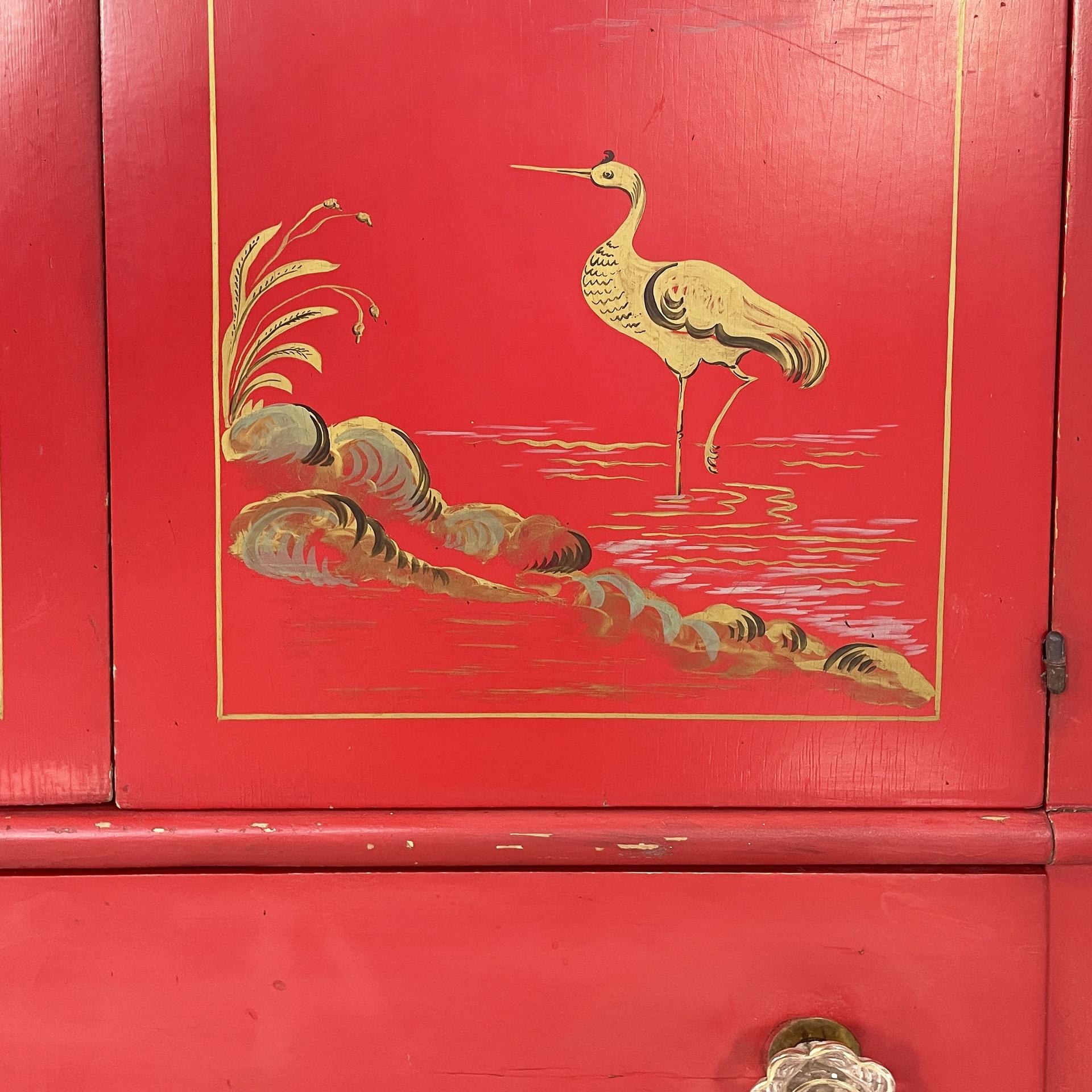 Italian Art Deco Asian-style Wooden wardrobe with Murano glass handles, 1930s For Sale 3