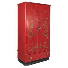 Italian Art Deco Asian-style Wooden wardrobe with Murano glass handles, 1930s