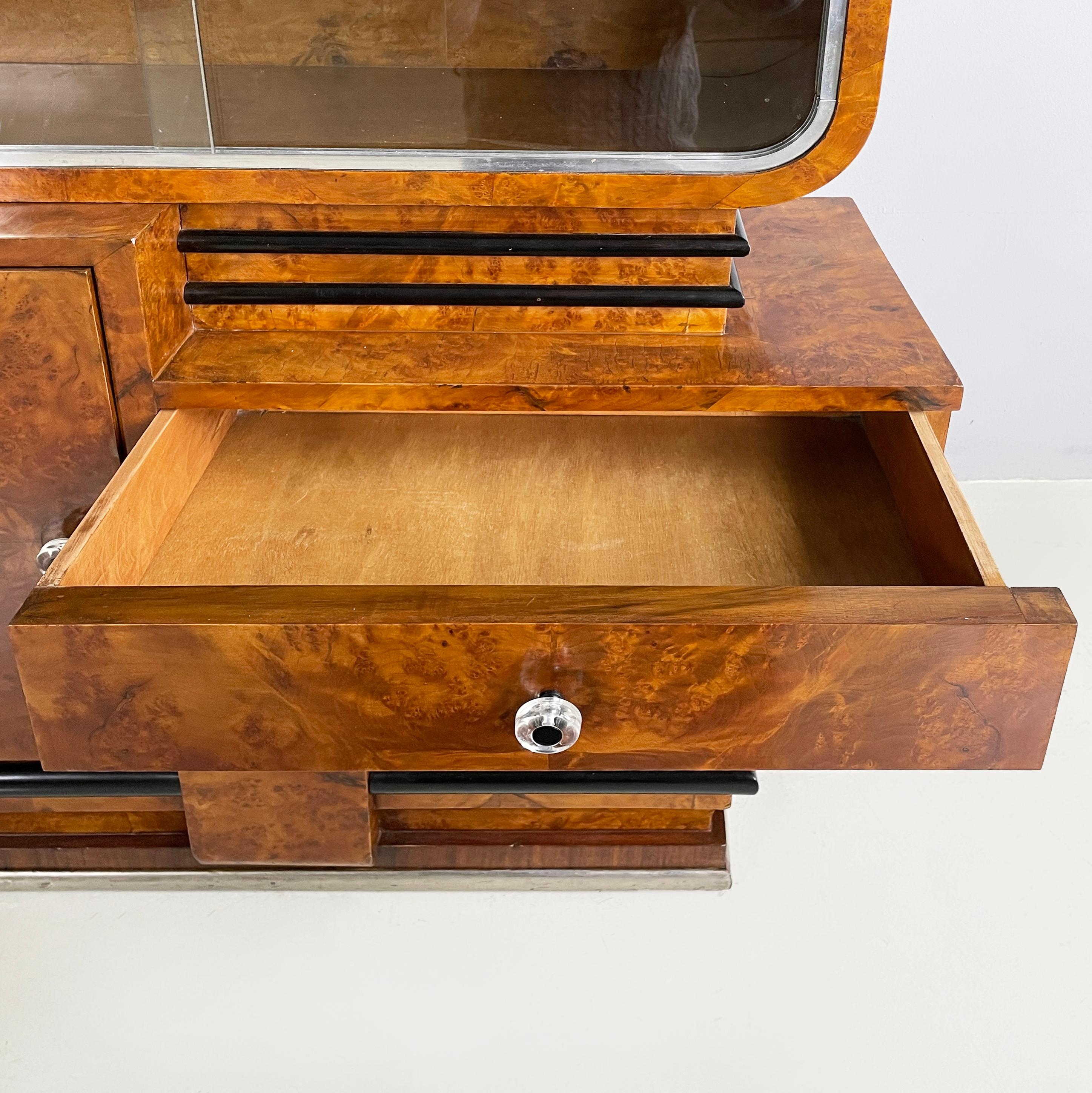 Italian Art Deco asymmetrical wooden sideboard with glass display cabinet, 1920s For Sale 8