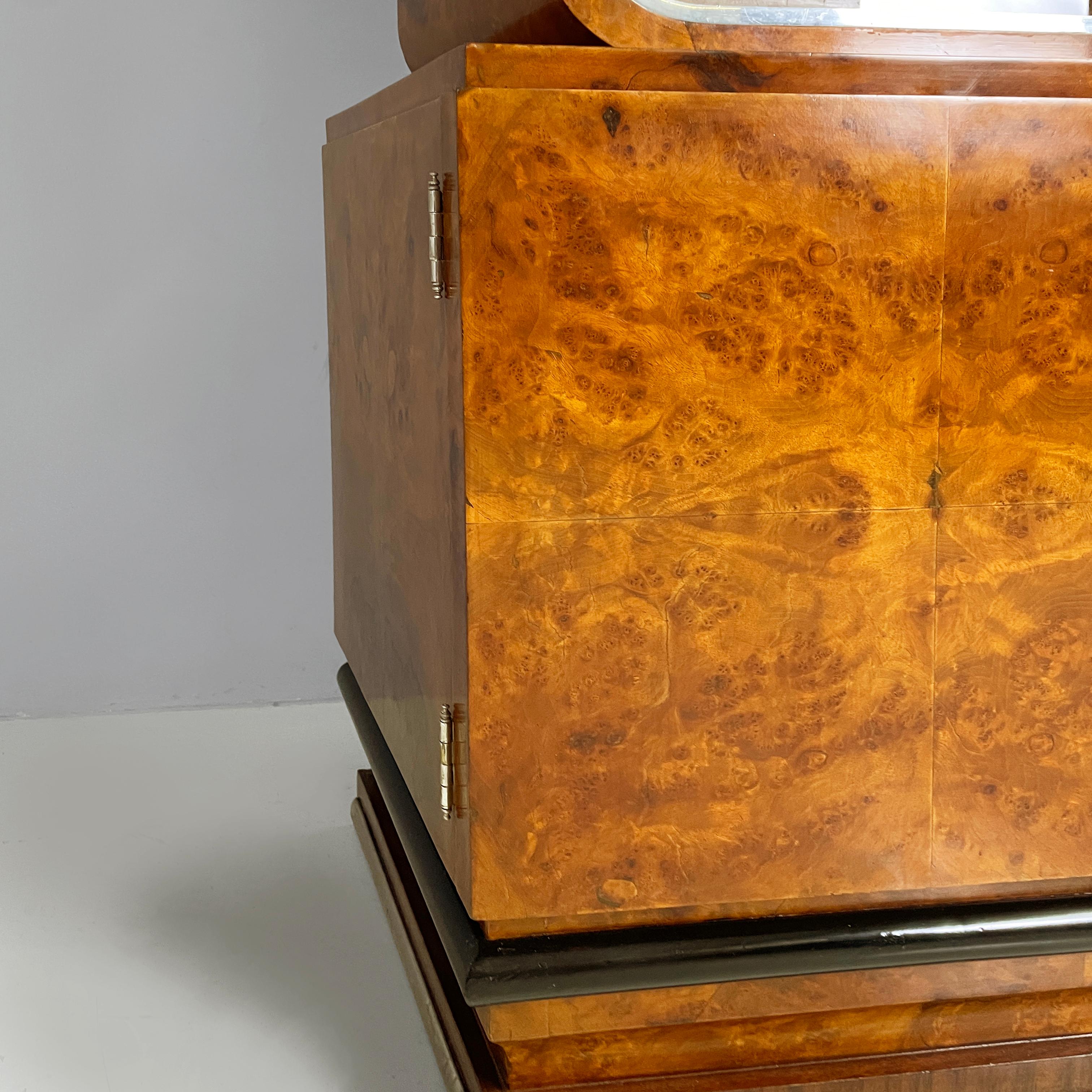 Italian Art Deco asymmetrical wooden sideboard with glass display cabinet, 1920s For Sale 12