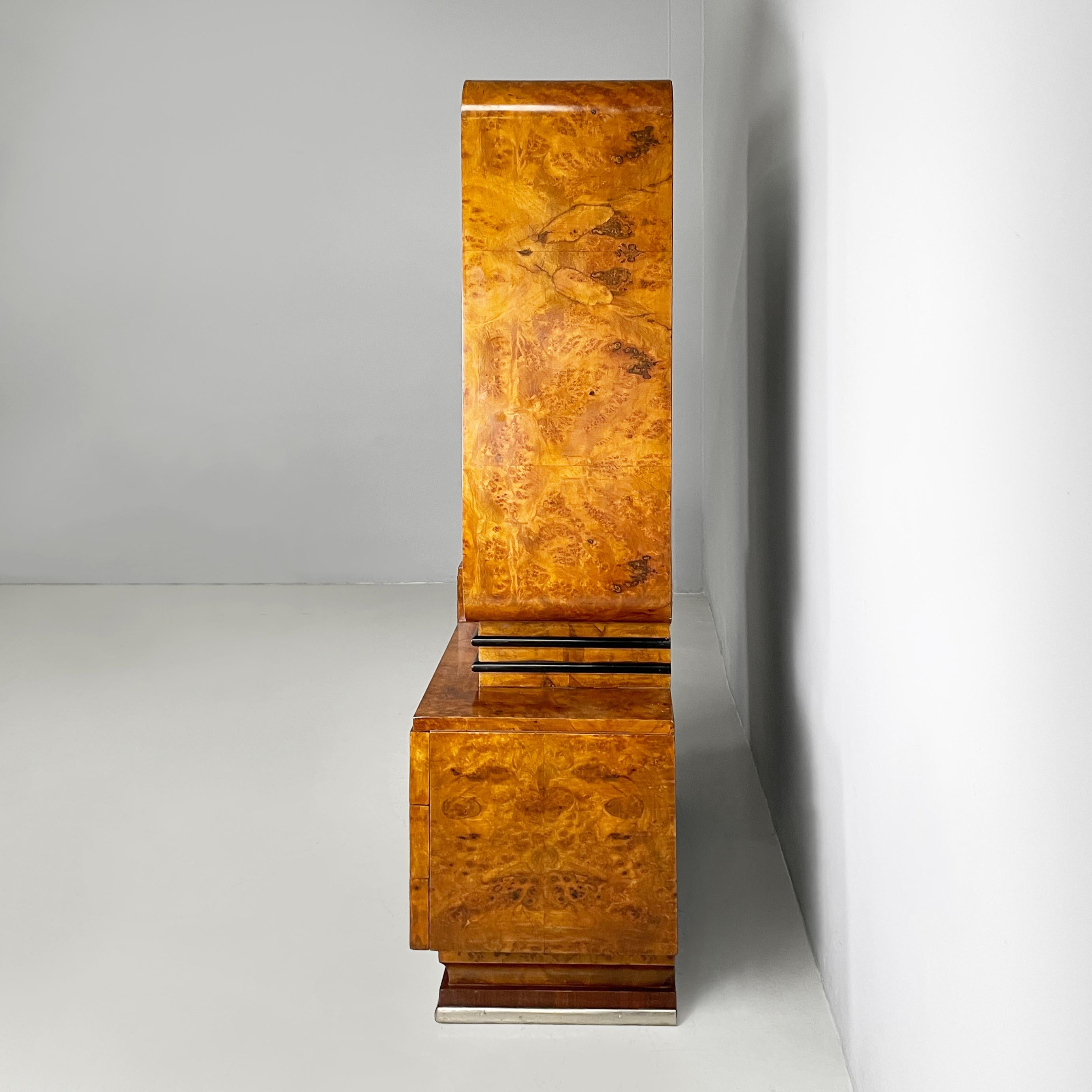 Early 20th Century Italian Art Deco asymmetrical wooden sideboard with glass display cabinet, 1920s For Sale