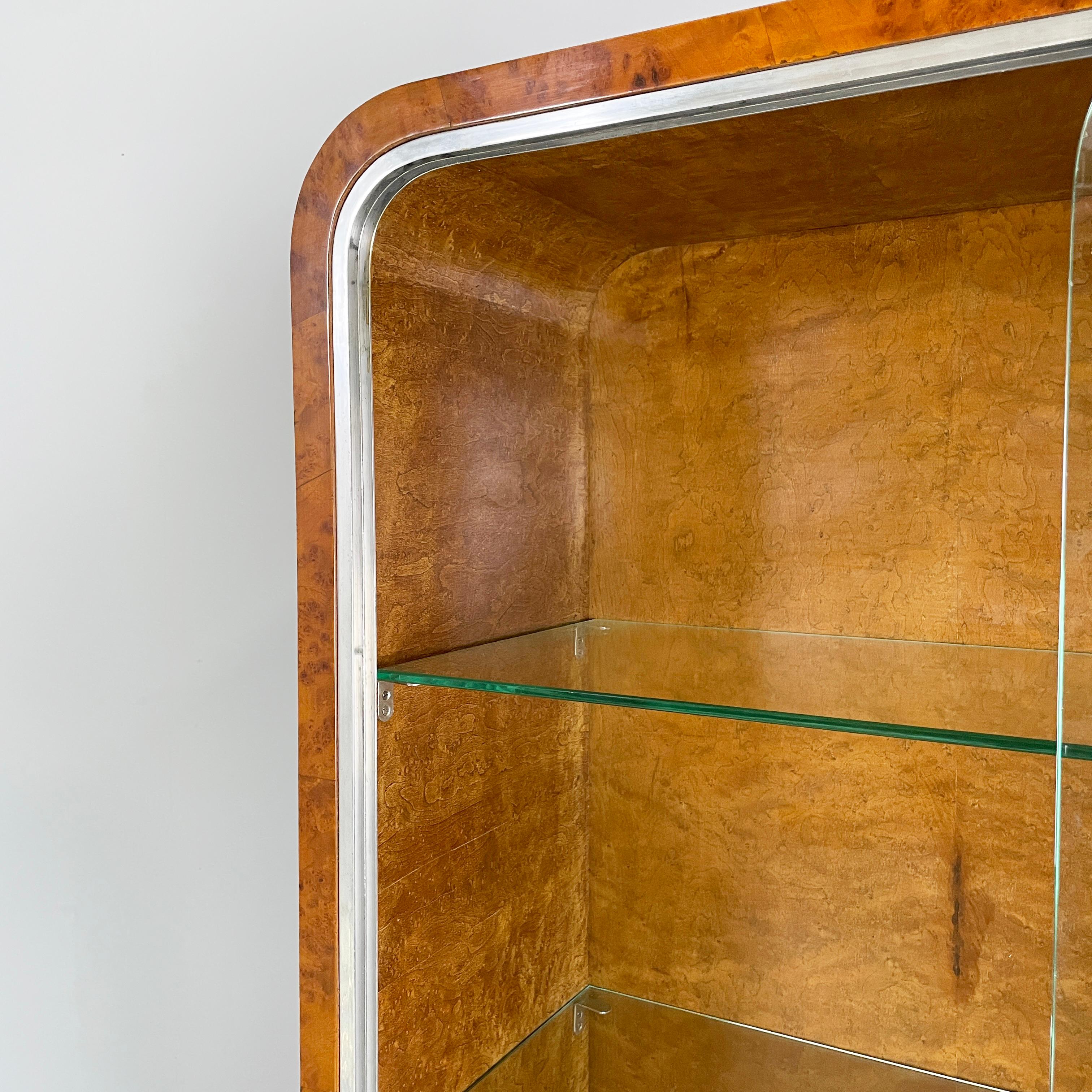 Italian Art Deco asymmetrical wooden sideboard with glass display cabinet, 1920s For Sale 1