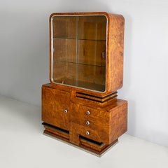 Buffet asymétrique italien Art déco en bois avec vitrine, années 1920