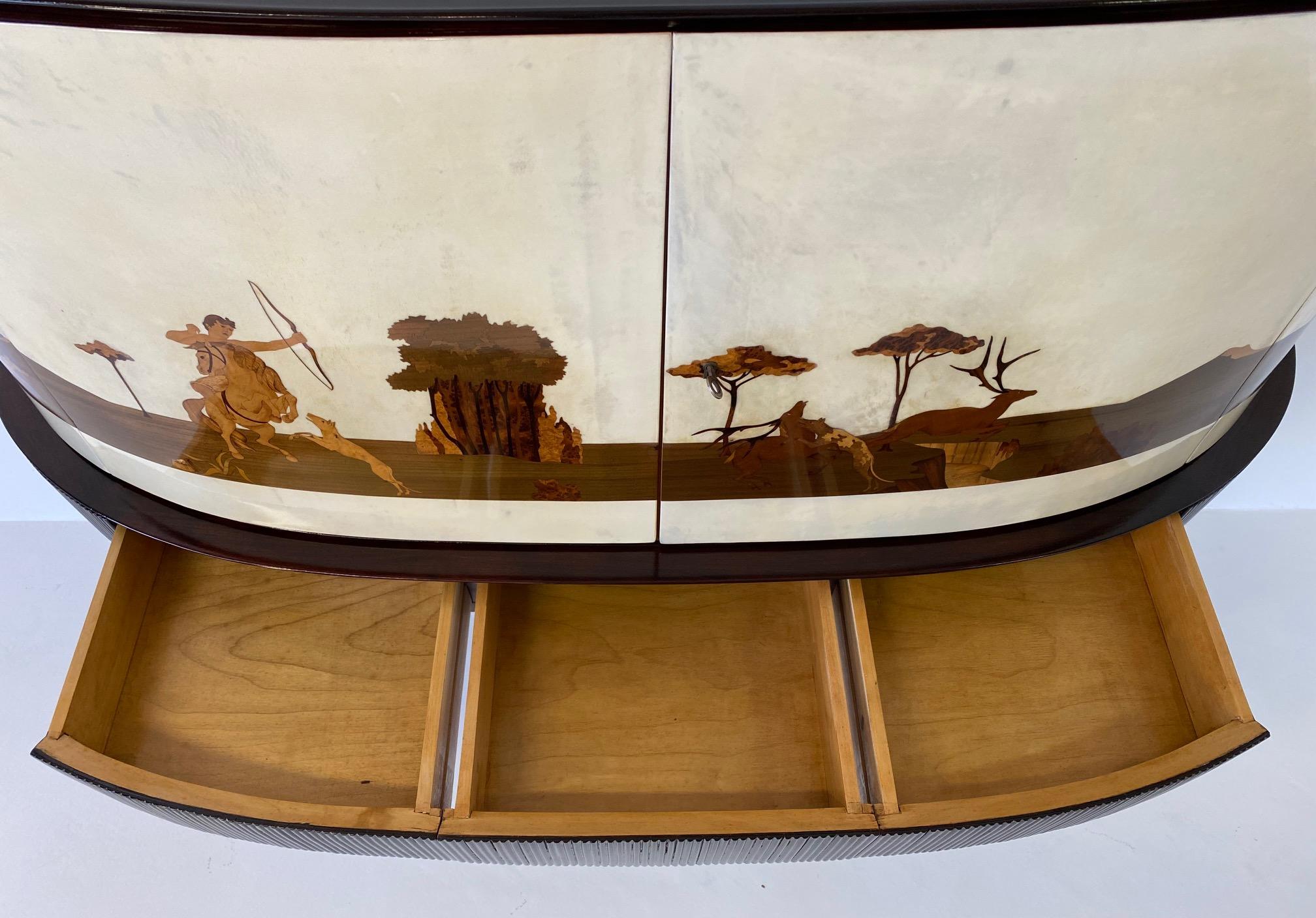 Italian Art Deco Bar Cabinet in Parchment with Inlays Signed by Anzani, 1930s For Sale 7