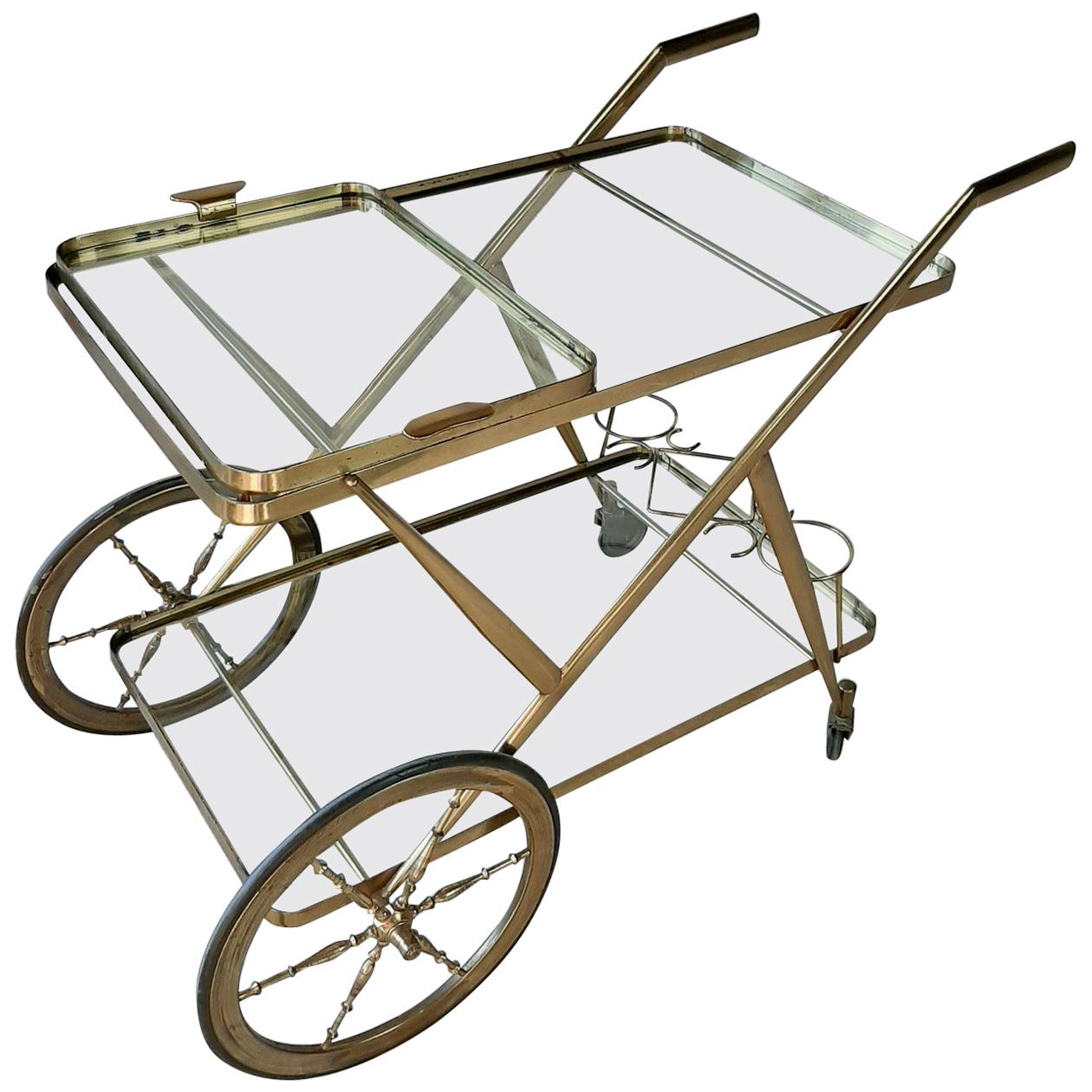 20th Century Italian Cassina Bar Cart, Serving Walnut Trolley by Cesare