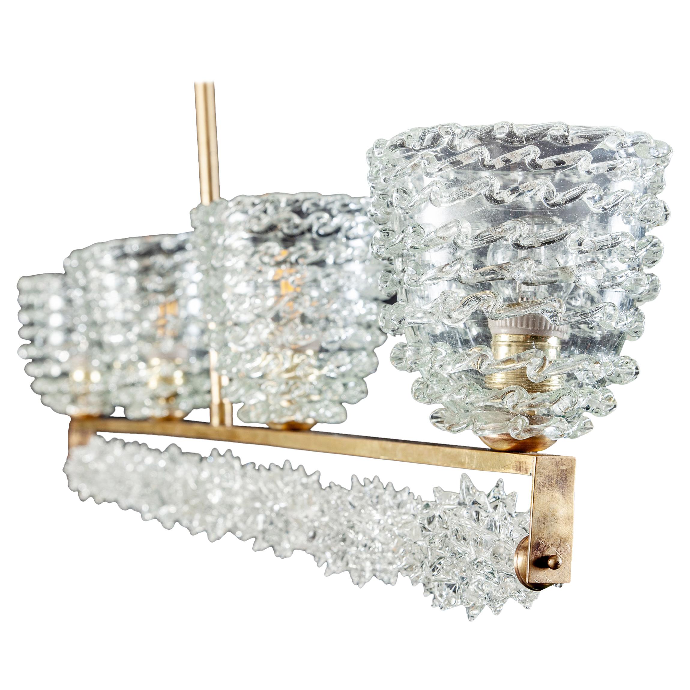 Lampadario italiano Art Deco Barovier Rostrato in vetro di Murano stile Gio Ponti 1940