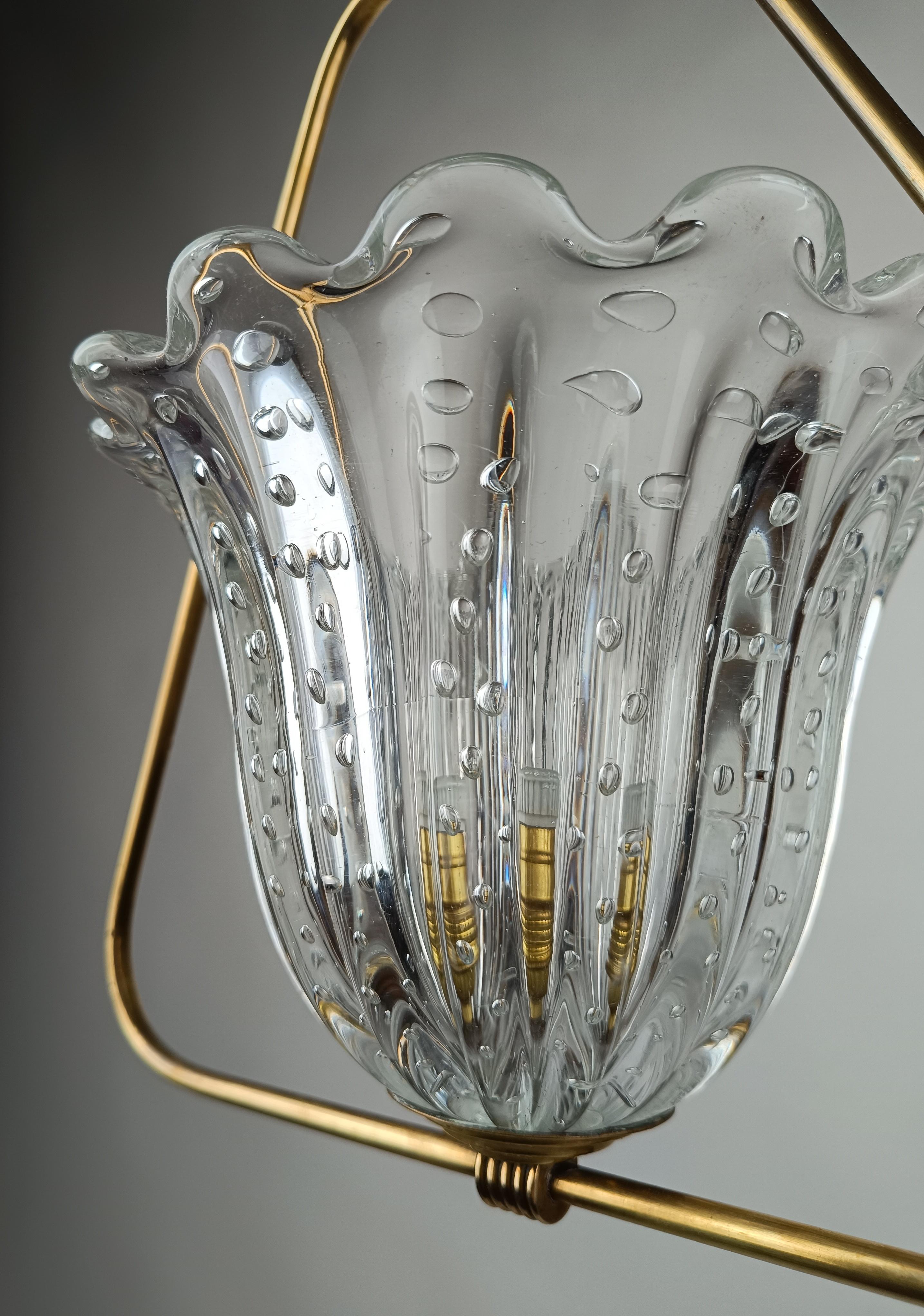 Italian Art Deco Barovier & Toso Vintage Pendant Light, Murano Glass, 1940s 10