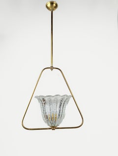 Italian Art Deco Barovier & Toso Vintage Pendant Light, Murano Glass, 1940s