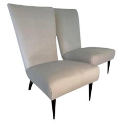 Italian Art Deco Bedroom Armchairs in Velvet and Black Lacquered Wood, 1940s