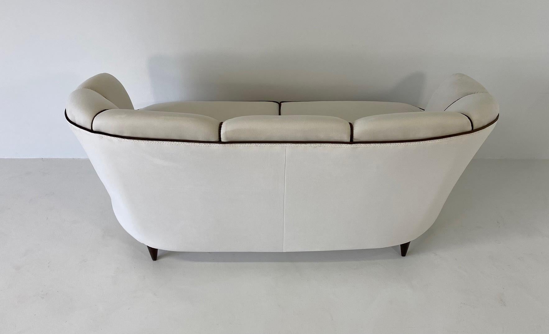 Italian Art Deco Beige and Brown Velvet Sofa, 1940s 5