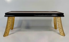Italian Art Deco Bench with Zebrawood and Cherry Wood Inlays and Gold Leaf Legs