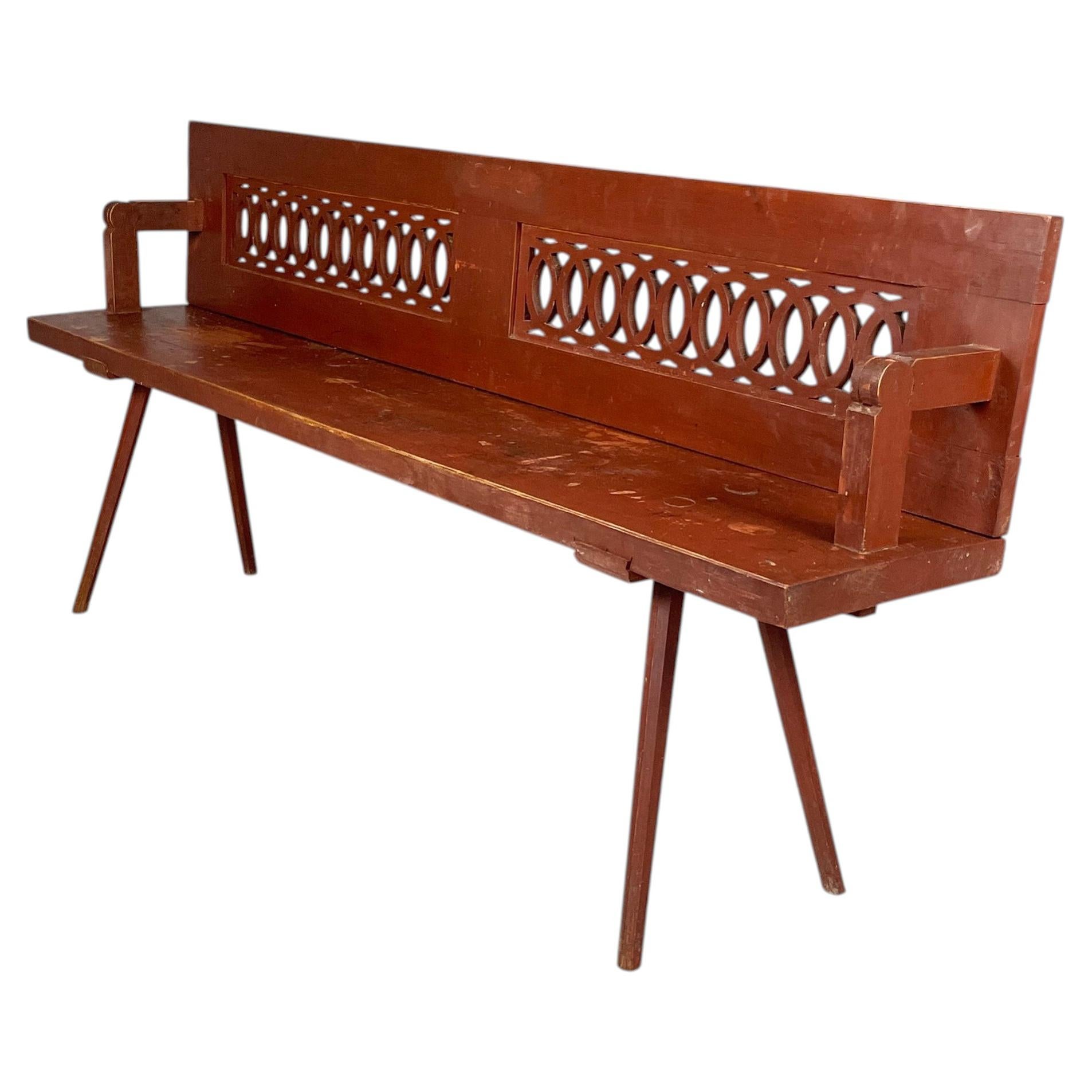 Italienische Art-Déco-Bank aus rotem Holz, 1930er Jahre