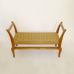 Italian Art Deco Bench with Hand-Woven Rush Seat, 1930s