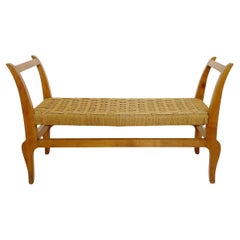 Italian Art Deco Bench with Hand-Woven Rush Seat, 1930s