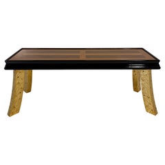 Italian Art Deco Bench with Zebrawood and Cherry Wood Inlays and Gold Leaf Legs