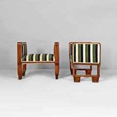 Italian Art Deco benches in fabric and wood, 1930s
