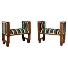 Italian Art Deco benches in fabric and wood, 1930s