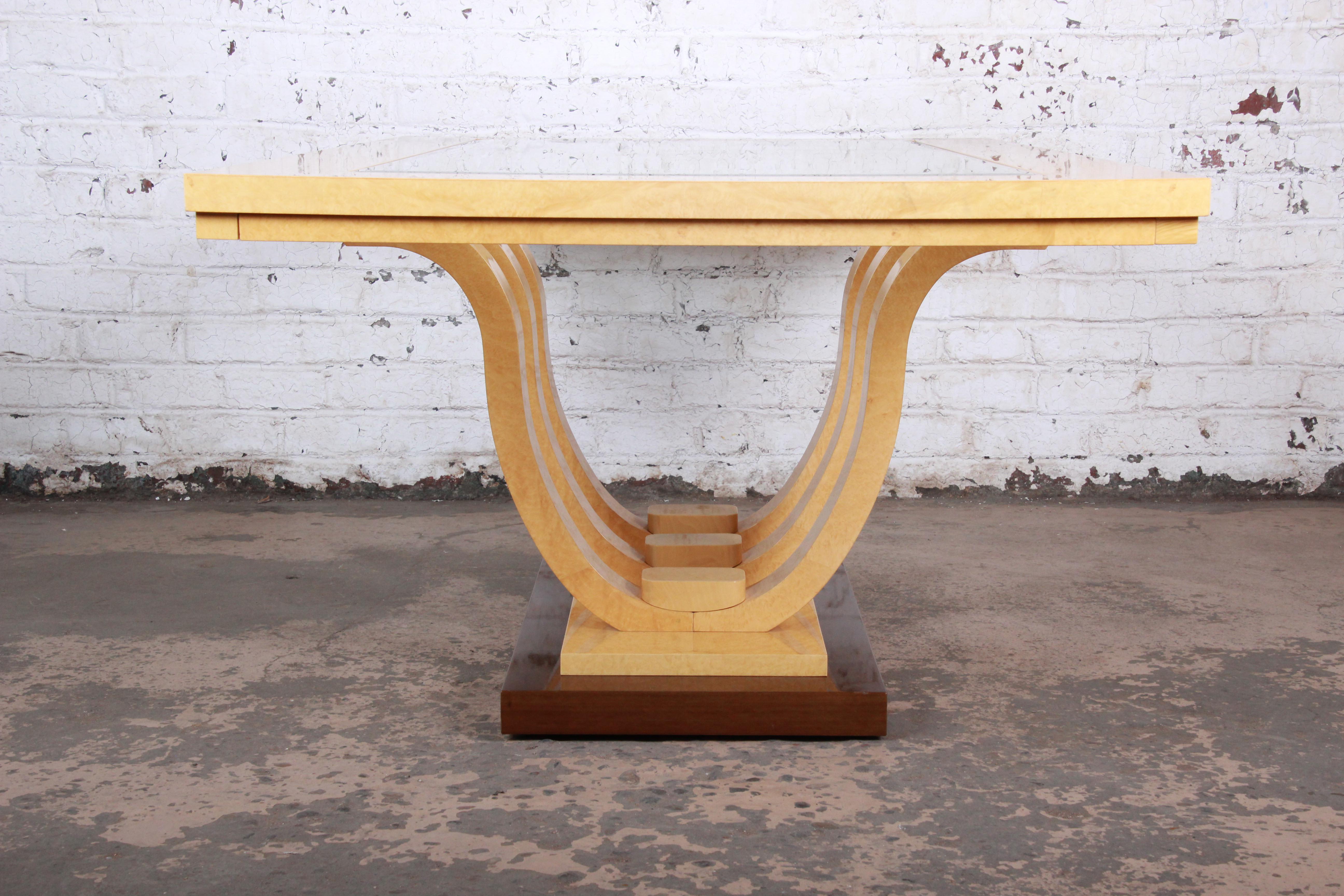 Italian Art Deco Birdseye Maple and Mahogany Pedestal Extension Dining Table 5