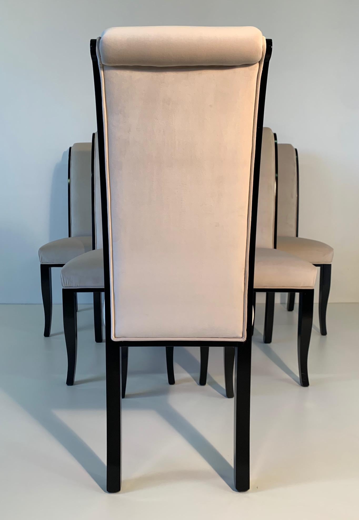 Italian Art Deco Black and Ivory Velvet Chairs 2