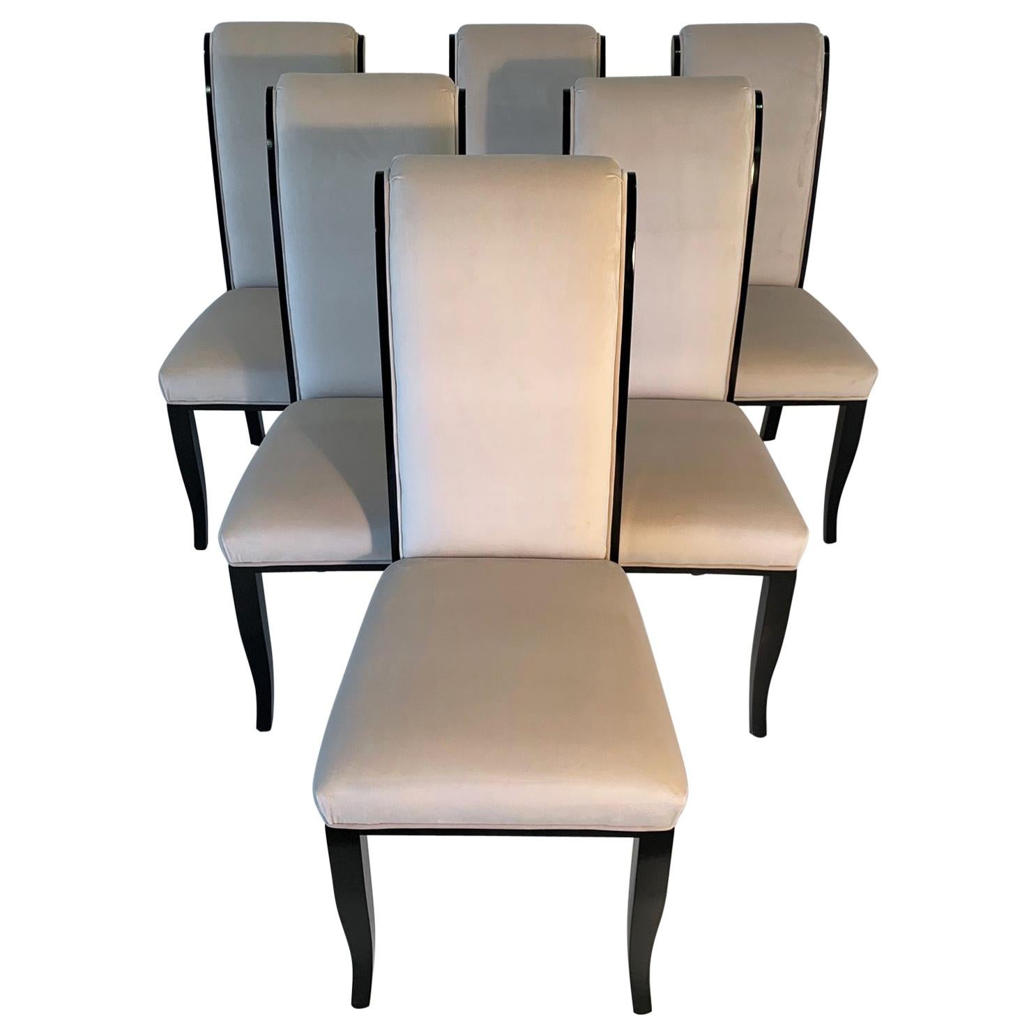 Italian Art Deco Black and Ivory Velvet Chairs