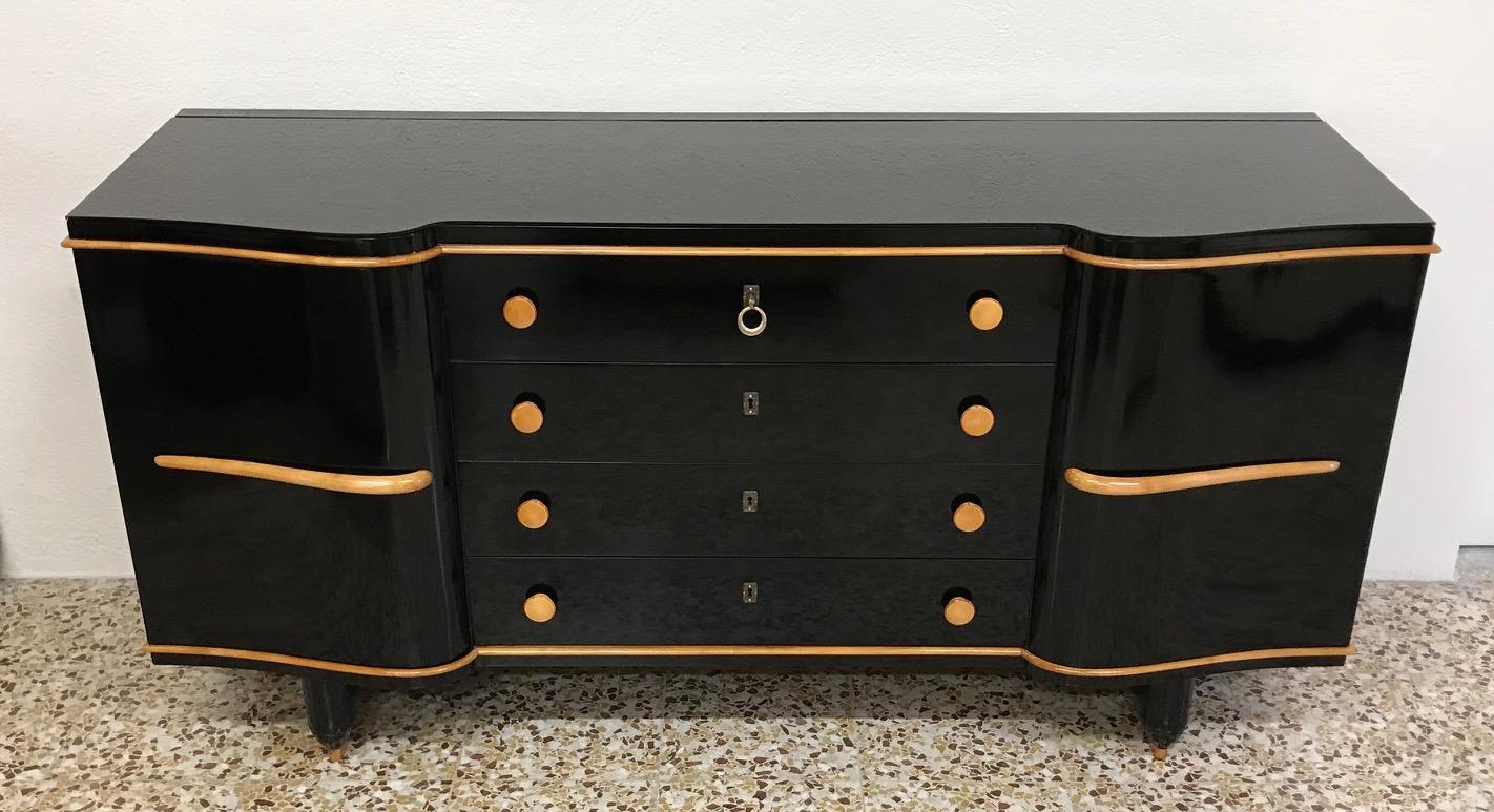 Italian Art Deco Black and Maple Sideboard, 1930s In Excellent Condition In Meda, MB