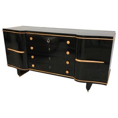 Italian Art Deco Black and Maple Sideboard, 1930s