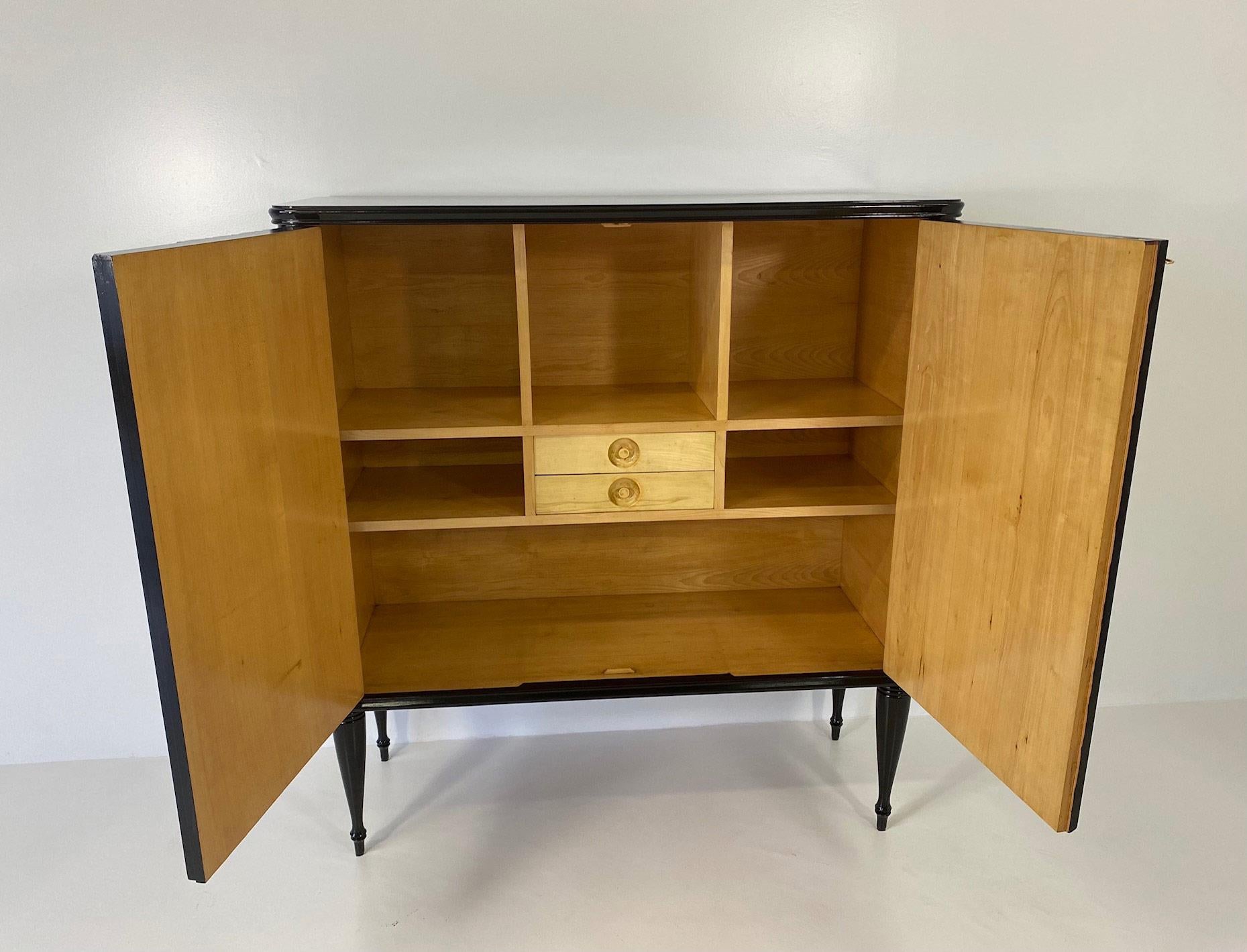 Italian Art Deco Black and Maple with Gold Details Cabinet, 1940s 9
