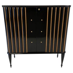 Italian Art Deco Black and Maple with Gold Details Cabinet, 1940s