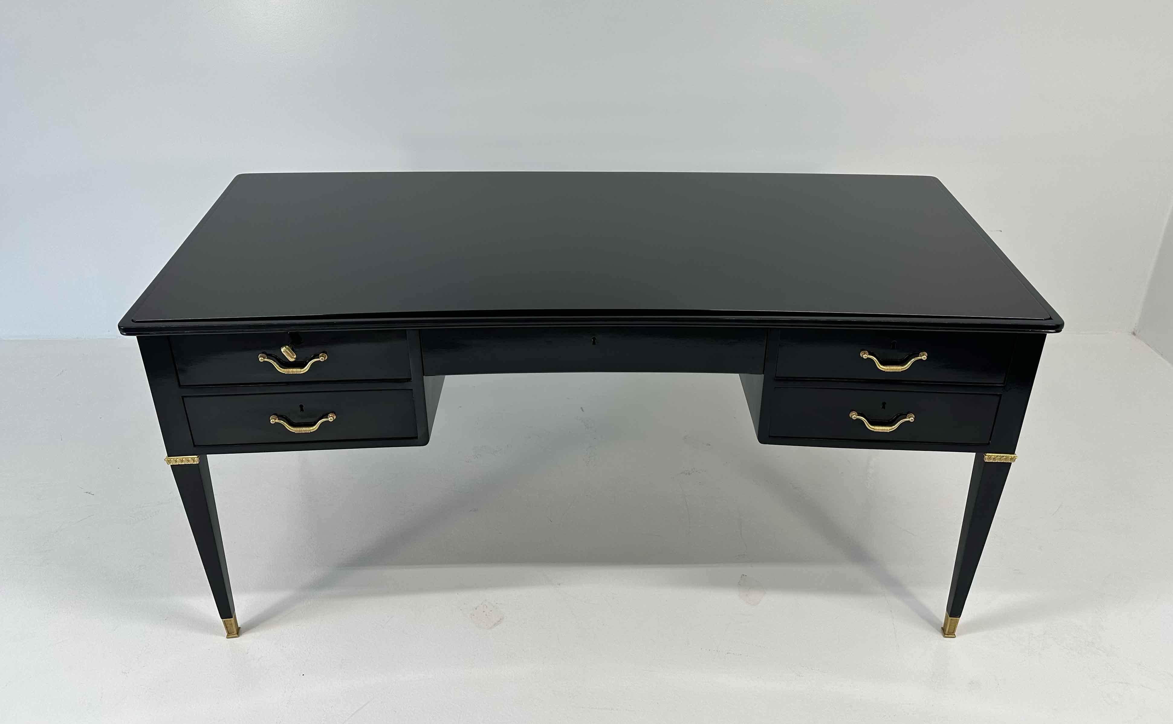 Scrivania italiana Art Deco nera e ottone di Paolo Buffa, Permanente Mobili Cantù, anni '50 in vendita 5