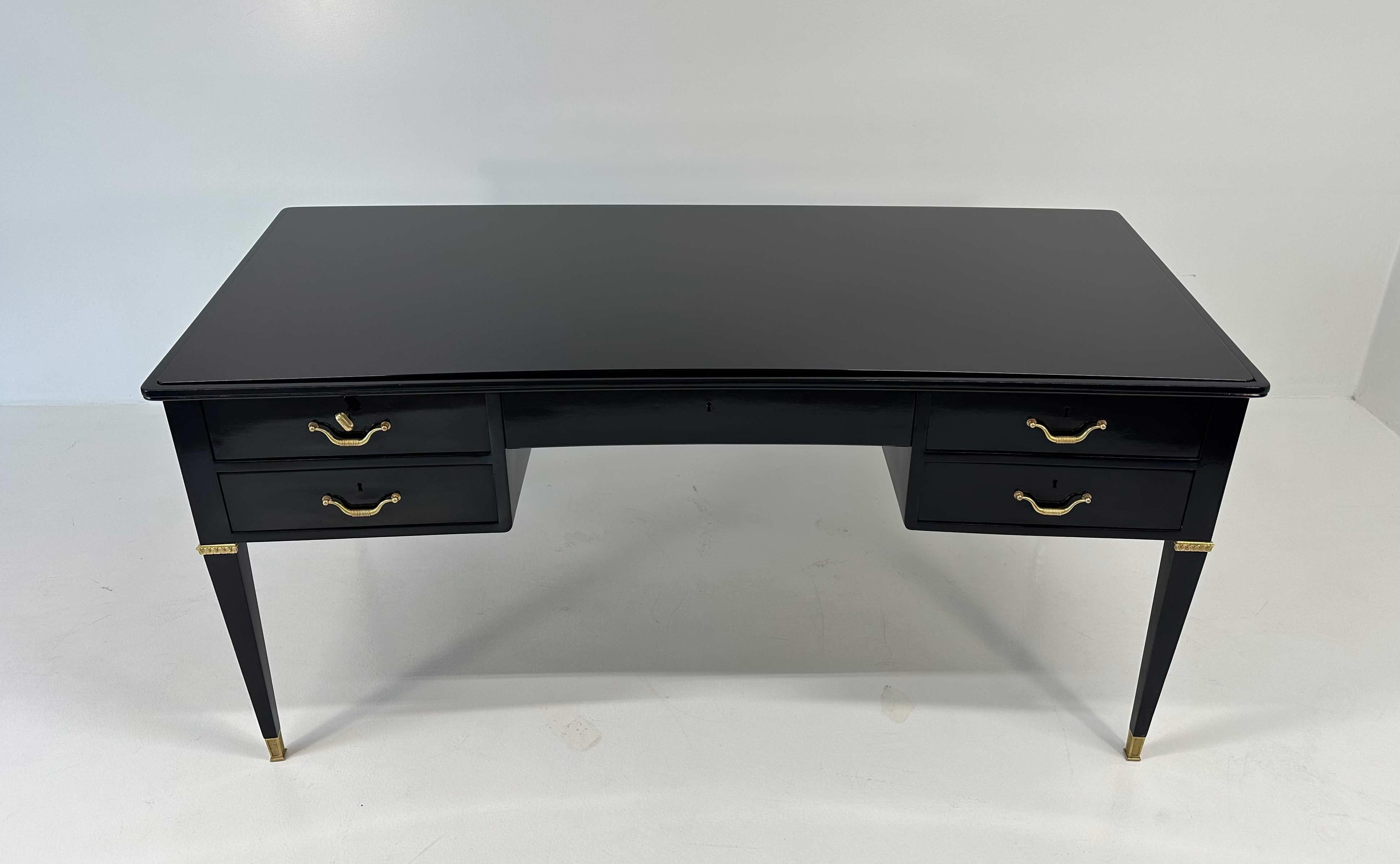 Italian Art Deco Black, Brass Desk by Paolo Buffa, Permanente Mobili Cantù, 50s 9