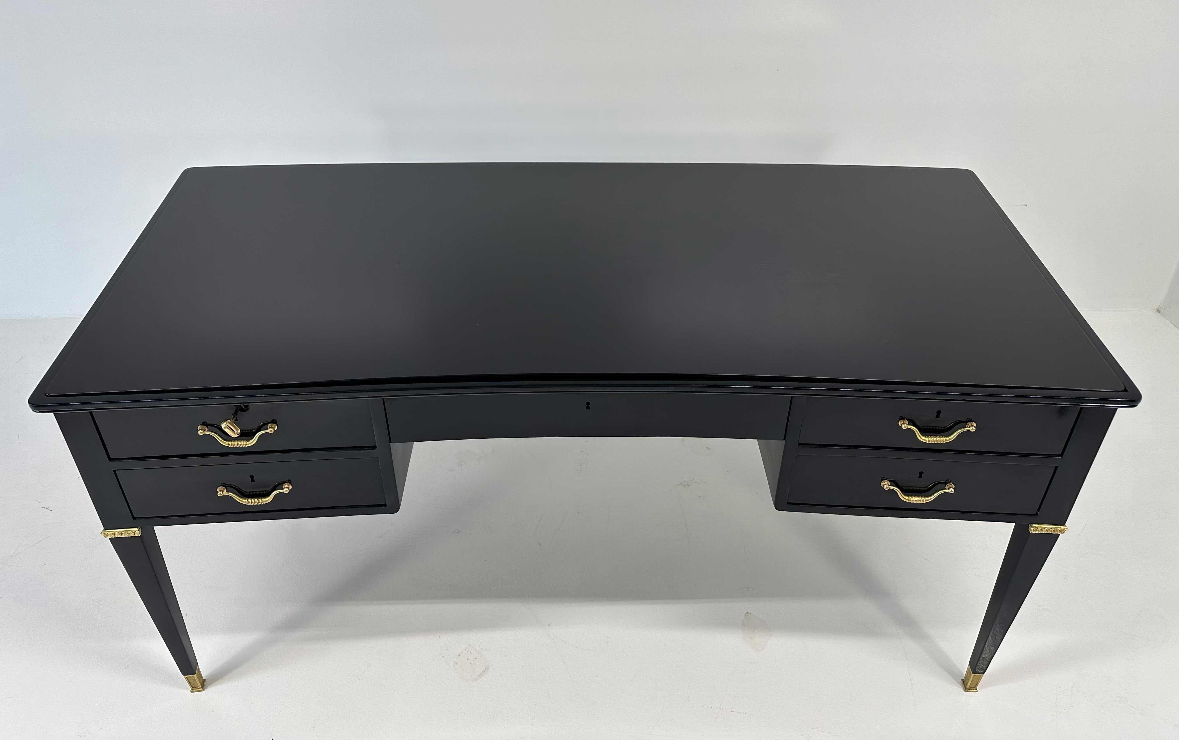 Italian Art Deco Black, Brass Desk by Paolo Buffa, Permanente Mobili Cantù, 50s 10