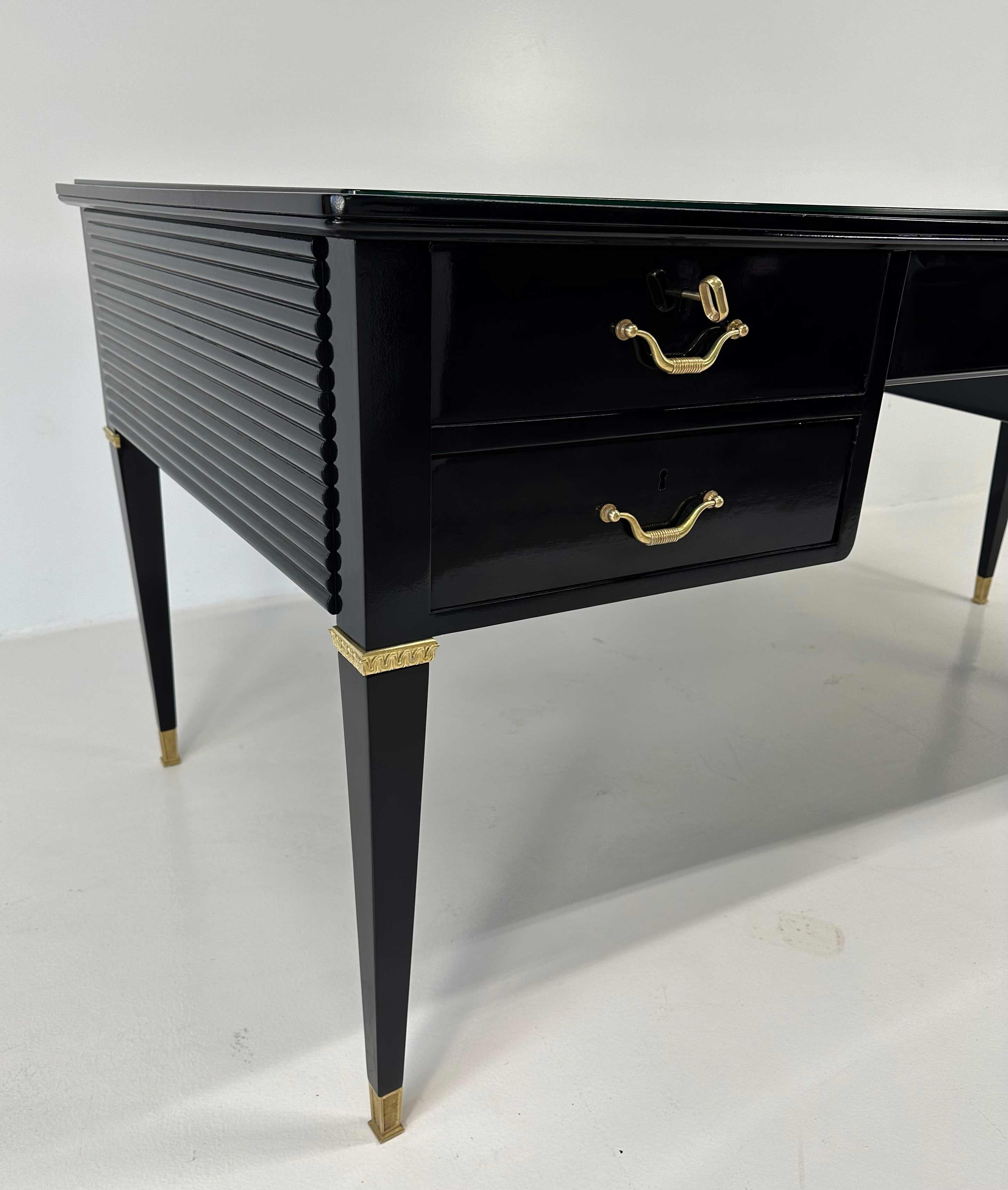 Italian Art Deco Black, Brass Desk by Paolo Buffa, Permanente Mobili Cantù, 50s 12