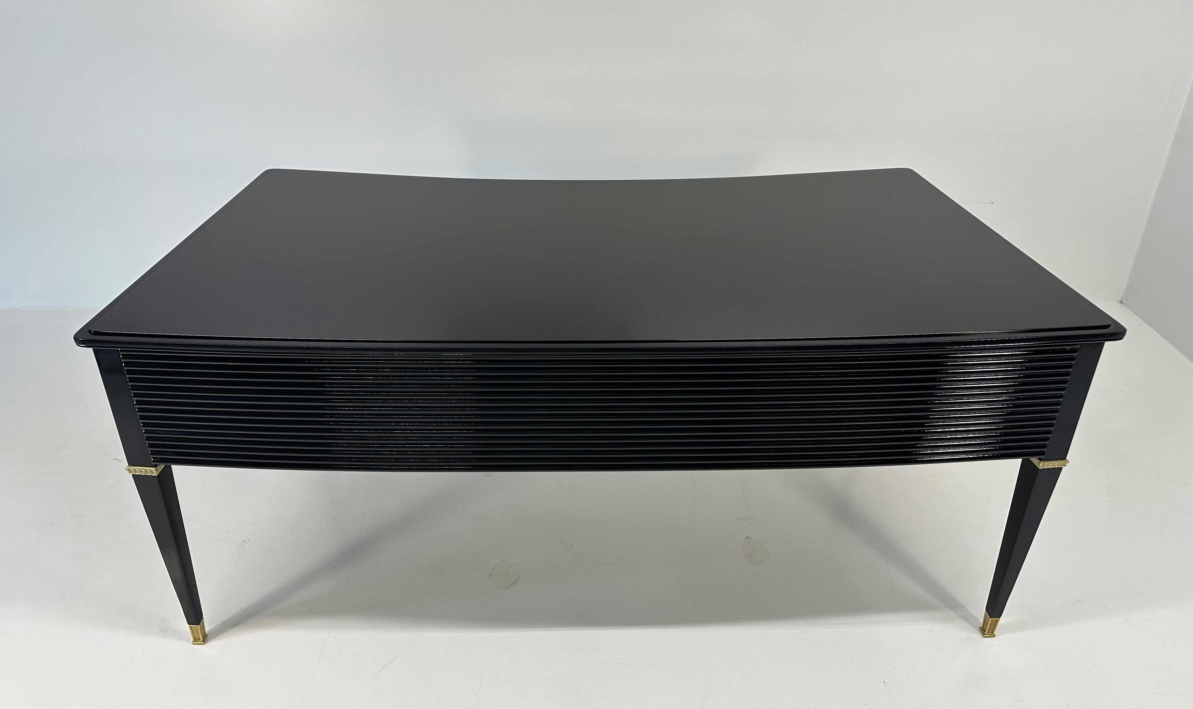 Mid-20th Century Italian Art Deco Black, Brass Desk by Paolo Buffa, Permanente Mobili Cantù, 50s