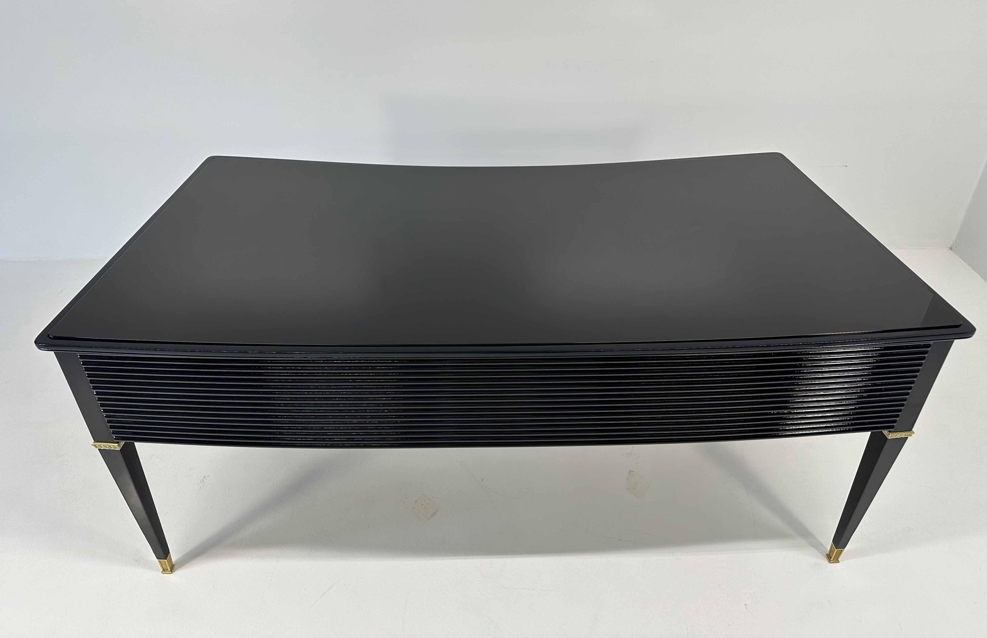 Italian Art Deco Black, Brass Desk by Paolo Buffa, Permanente Mobili Cantù, 50s 1