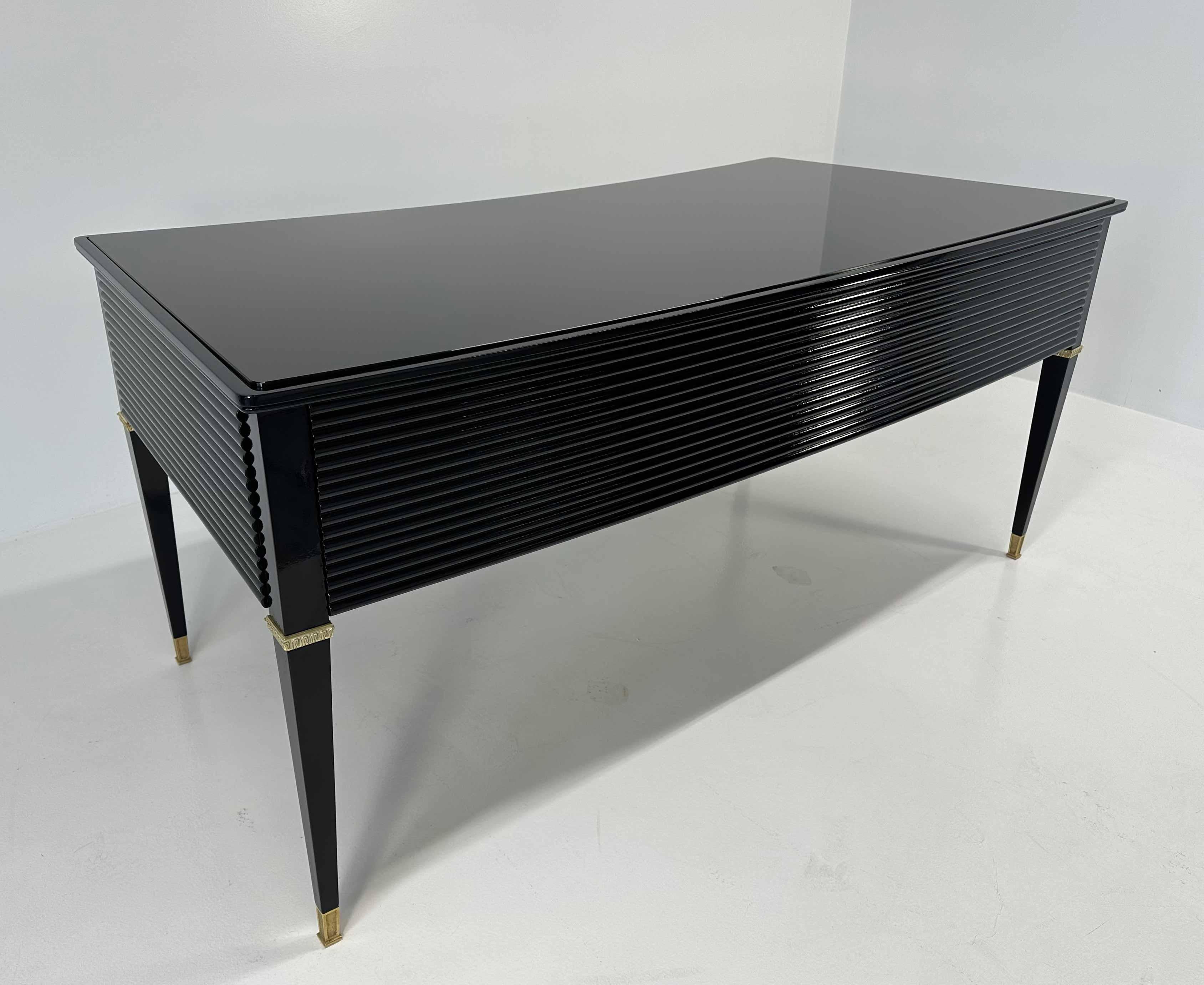Italian Art Deco Black, Brass Desk by Paolo Buffa, Permanente Mobili Cantù, 50s 2