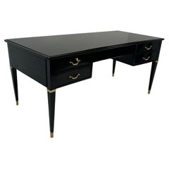 Italian Art Deco Black, Brass Desk by Paolo Buffa, Permanente Mobili Cantù, 50s
