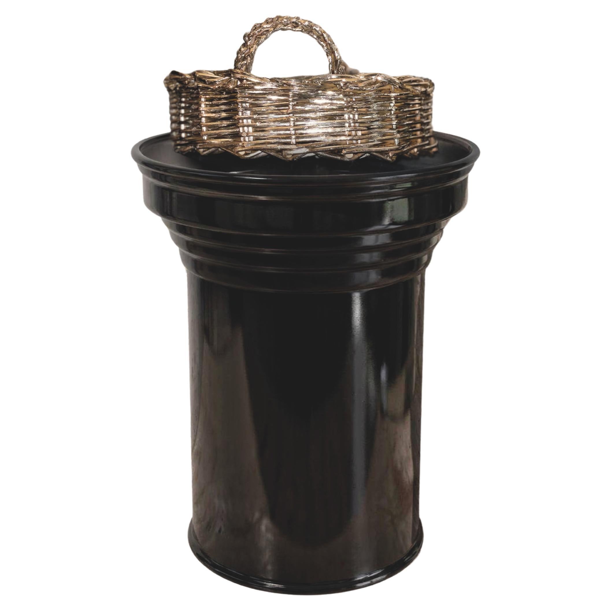 Italian Art Deco Black Gloss Metal Accent Table, Contemporary Sculptural Design