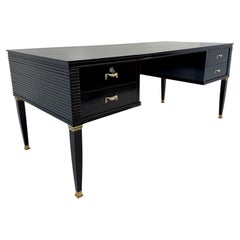 Italian Art Deco Black Lacquer and Brass Desk, Attr. to Paolo Buffa, 1950s