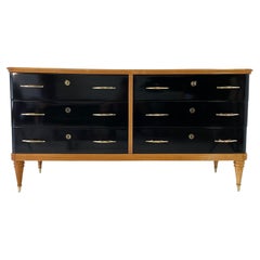 Italian Art Deco Black Lacquer and Maple Dresser, 1940s