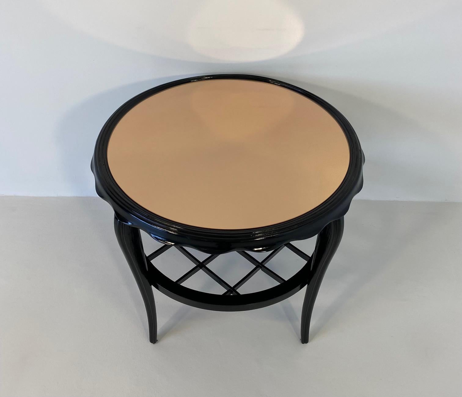 Italian Art Deco Black Lacquer and Pink Mirror Coffee Table, 1940s In Good Condition For Sale In Meda, MB