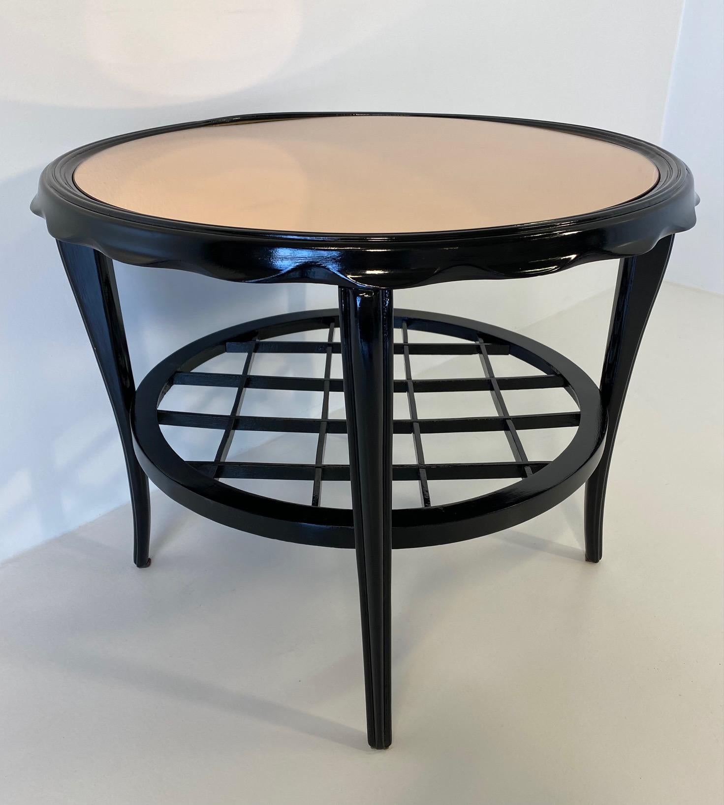 Mid-20th Century Italian Art Deco Black Lacquer and Pink Mirror Coffee Table, 1940s For Sale
