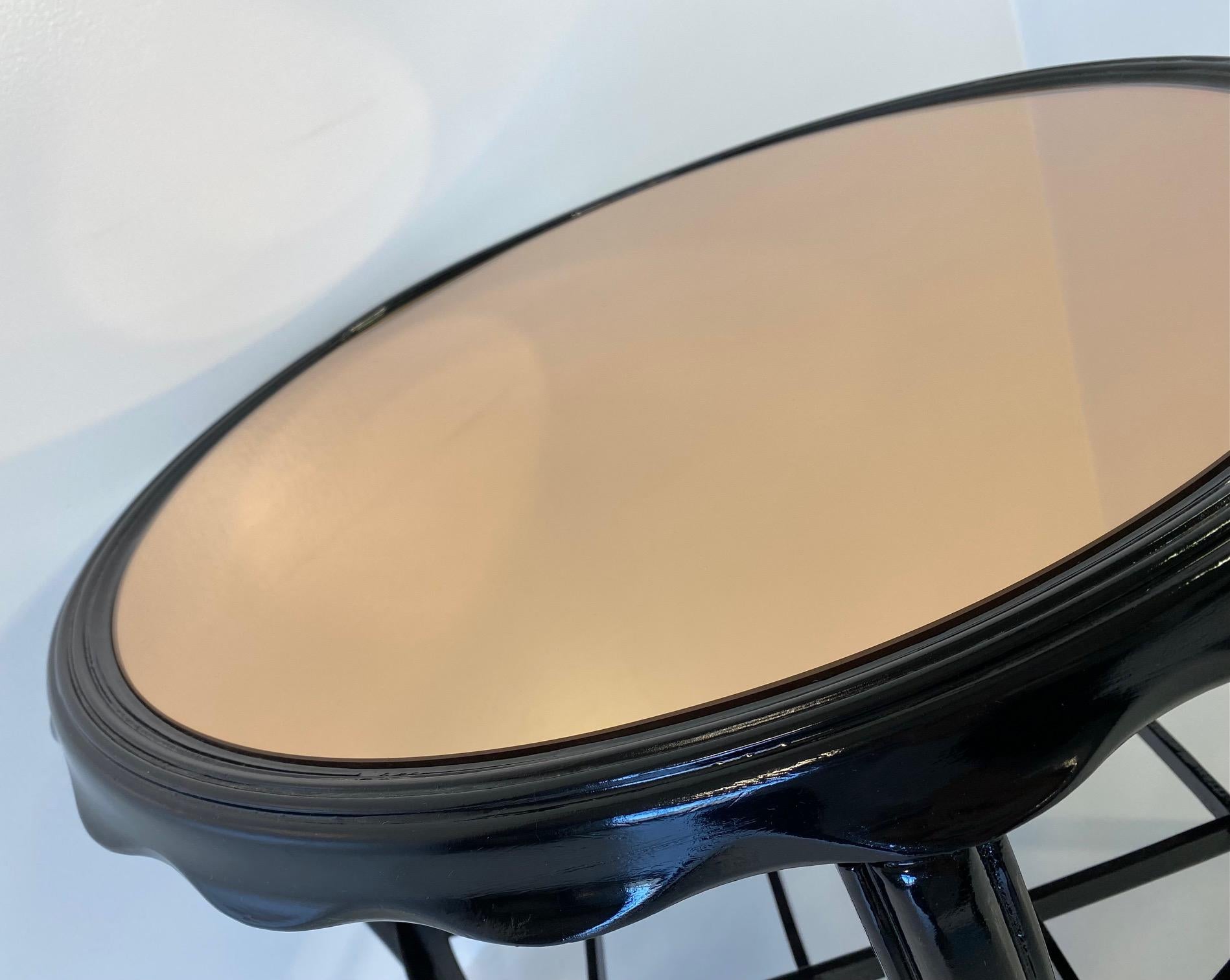 Italian Art Deco Black Lacquer and Pink Mirror Coffee Table, 1940s For Sale 2