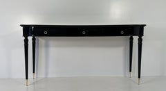 Italian Art Deco Black Lacquer, Black Glass and Brass Console Table, 1950s