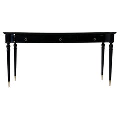 Vintage Italian Art Deco Black Lacquer, Black Glass and Brass Console Table, 1950s