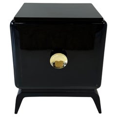 Armoire Art Déco italienne laquée noire et laiton, années 1930