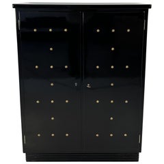 Italian Art Deco Black Lacquered and Brass Stars Cabinet, 1940s