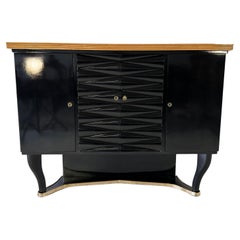 Italian Art Deco Black Lacquered Bar Cabinet, Attr. to Borsani, 1940s