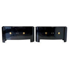 Italian Art Deco Black Lacquer and Gold Glass Twin Sideboards, 1940s