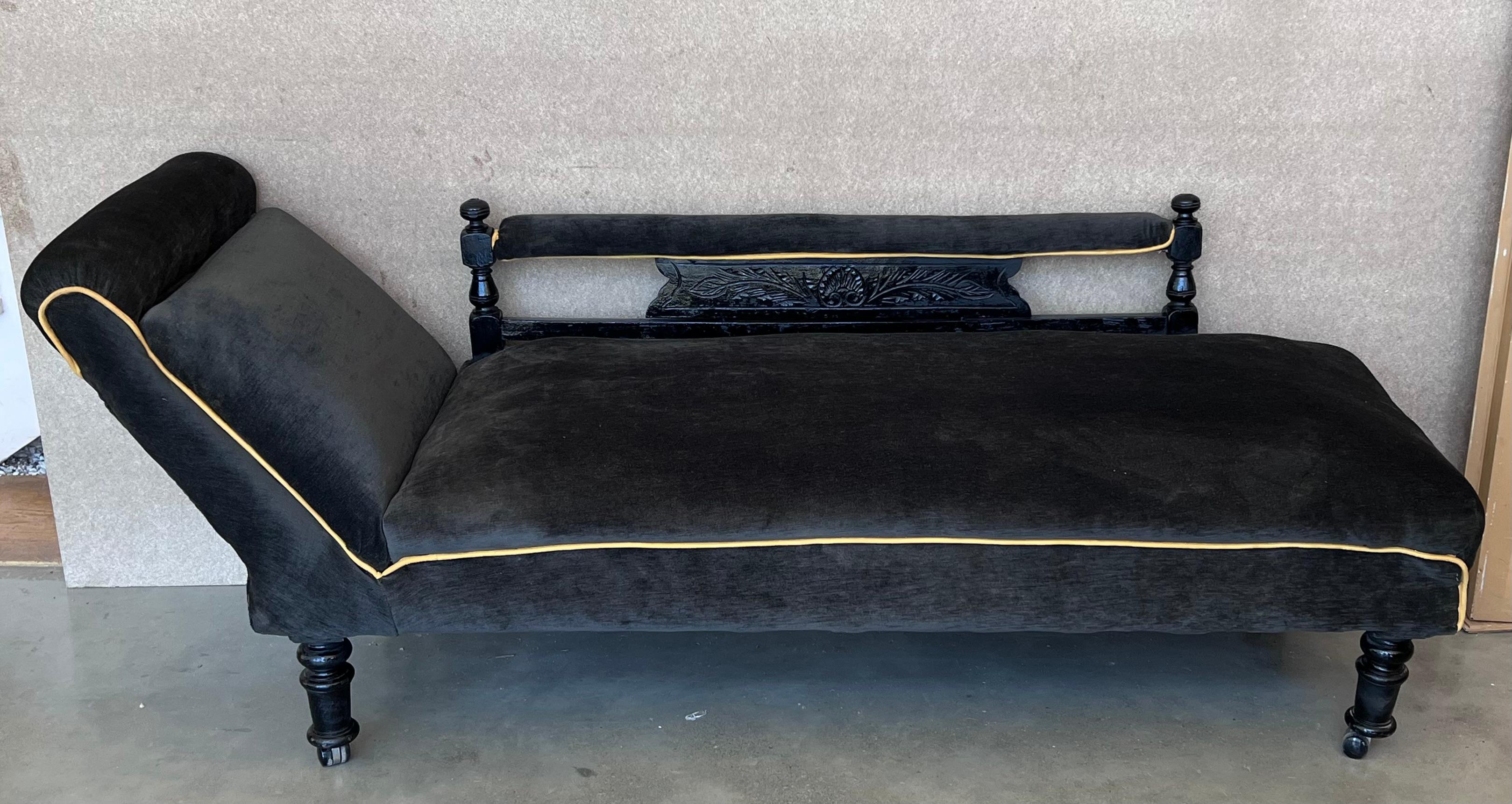 Chaise longue convertible italiana Art Déco de terciopelo negro Art Decó en venta